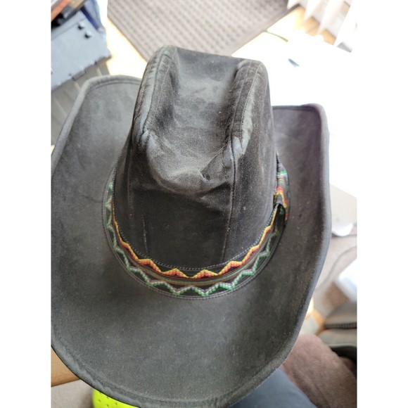 VTG UNITED HATTERS CAP & MILLINERY Black Suede COWBOY HAT SZ XL Colorful Band - Picture 3 of 12